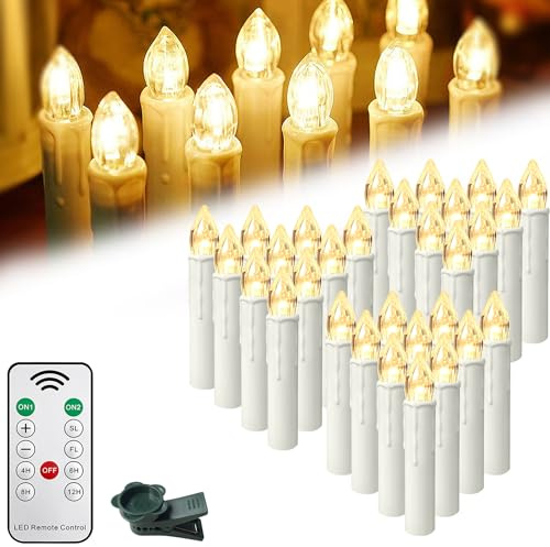 YRHome 30 candele a LED di Natale, Decorazioni Natalizie, senza fili, luce bianca calda, con clip e telecomando, timer, per albero di Natale, feste, matrimoni, festività