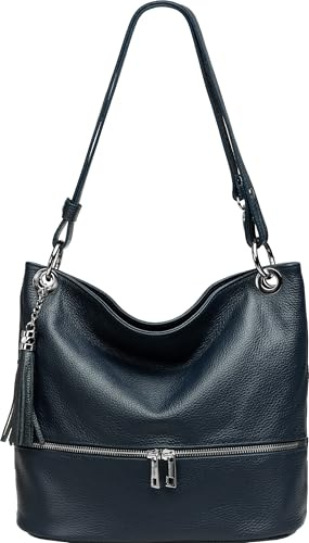 Caspar 2-in-1 Damen Leder Schulter- und Umhängetasche sportlich elegante Handtasche - CLASSIC LINE - Modell No.809 - Made in Italy