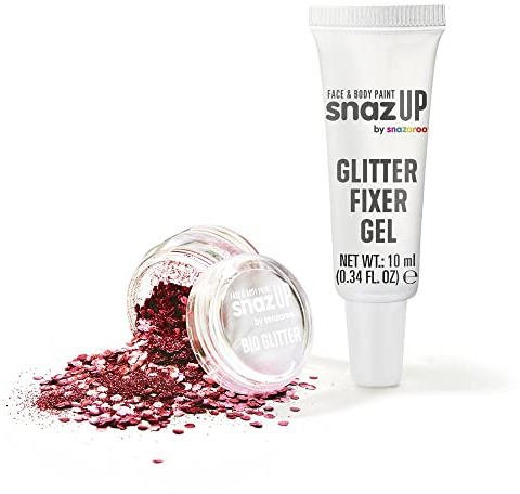 Snazaroo Bio Glitter Kit, rot, 5 g, + Fixiergel, für Gesicht, Körper & Handwerk