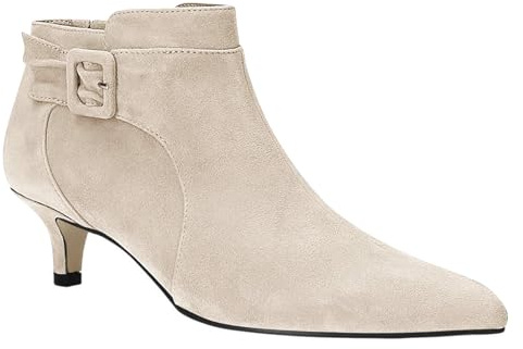 Juliet Holy Womens Pointed Toe Ankle Boots Kitten Heels Faux Suede Booties Side Zipper Dress Shoes, Beige, Size 8.5