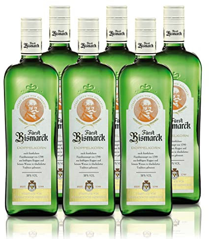 Fürst Bismarck Doppelkorn (6x0,7l) Set 38% vol - Deutscher Premium Korn - aus kräftigem Roggen und feinem Weizen, aromatisch mild und ausgewogen, leicht süßlich