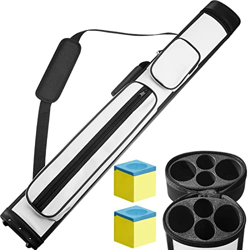Deekin 2 x 2 Hard Oval Pool Cue Billiard Stick Carrying Case with 4 Holes and 2 Pieces Pool Chalk Cubes(White)