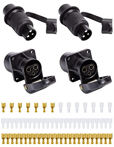 SPARKMOTO 2 Stück x 3 Polig Traktor Stecker Steckdose 12V 24V, Wasserdicht 3 poliger stecker 12v Traktor und 3 polige Steckdose,Traktor 3 poliger Stecker und 3 polige Traktor Steckdose(2 Stück)
