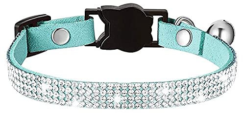 Serijoars Katzenhalsband, Strasssteine für Mädchen und Katzen, glitzernd, Kätzchen, Blume, verstellbar, mit Glocke, weiches Samt-Lederhalsband für Welpen, kleine Hunde (blau)