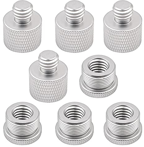 CENPEK Schraubadapter 5/8 Zoll Innengewinde auf 3/8 Zoll Außengewinde 3/8 Zoll Innengewinde auf 5/8 Zoll Außengewinde Schraube für Mikrofonstativ Stativschraube 8 Stück (Silber)