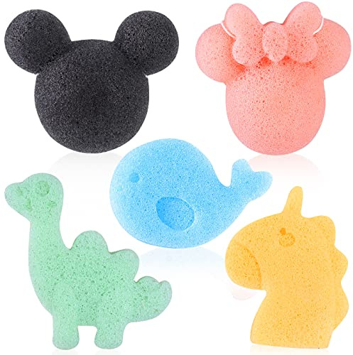 KECUCO 5 Pcs Konjac Baby Bath Sponge for Bathing, Classic Shapes Natural Bath Sponges for Infants, Toddler, Newborns, Natural and Safe Plant-Based Konjac Baby Bath Accessories, 5PCS (Set-1)