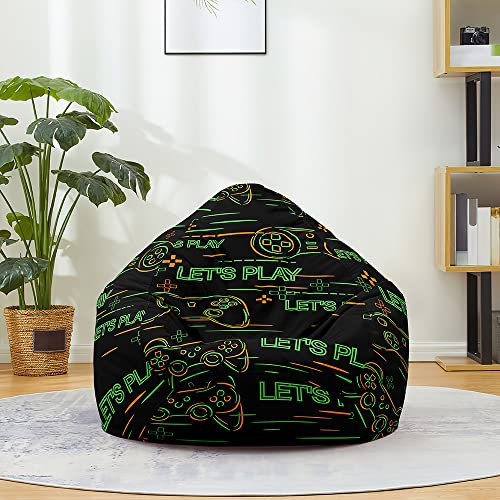 FANSU Funda sin relleno puf, asiento con respaldo alto para juegos para adultos y niños, almacenamiento de ropa de peluche, sofá perezoso con impresión 3D (100 x 120'