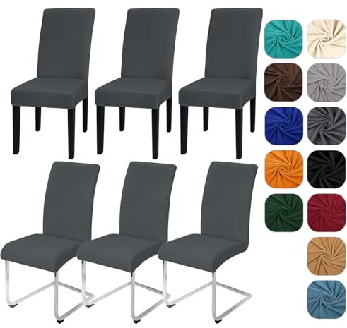 Yugarlibi Set di 6 coprisedia elasticizzati per sedia basculante, coprisedia elasticizzato, coprisedia rimovibile, lavabile, protezione per cucina, ristorante, matrimoni (grigio scuro, 6 pezzi)