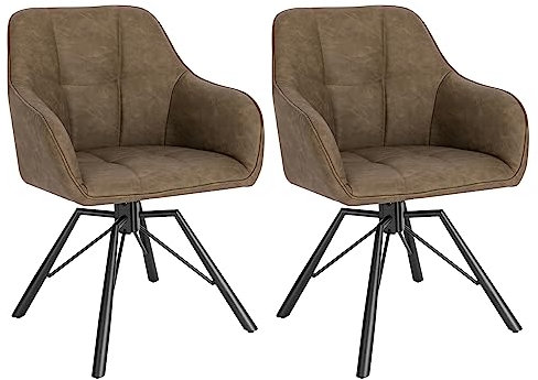 WOLTU Esszimmerstühle drehbar 2er Set, für Esszimmer Wohnzimmer, Bequeme Küchenstühle gepolstert mit Armlehnen Rückenlehne, mit Kunstlederbezug, Braun