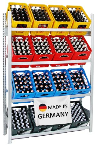 PROREGAL Getränkekistenregal Magnus Made in Germany | HxBxT 185x136x34cm | 16 Kisten auf 4 Ebenen | Verzinkt | Freistehendes Kistenregal Kastenregal Getränkekregal Kistenständer