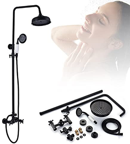 Duscharmatur Komplettset, Duschkopf mit Schlauch und Halterung Verstellbare Duschstange mit Handbrause aus ABS Kopfbrause aus ABS Rohr aus Edelstahl