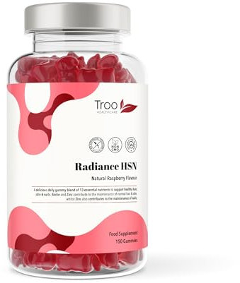 Troo Health Care Radiance HSN 150 Raspberry Flavour Gummies - Advanced Hair Skin & Nails Supplement for Men & Women - 13 Essential Nutrients Inlcuding Biotin