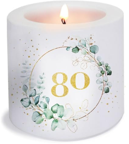 Kerze 80 Jahre als Tischdeko oder Geschenk für Geburtstag und goldene Hochzeit. Kerze mit Motiv als originelle Deko Ø8 x Höhe 7,5cm