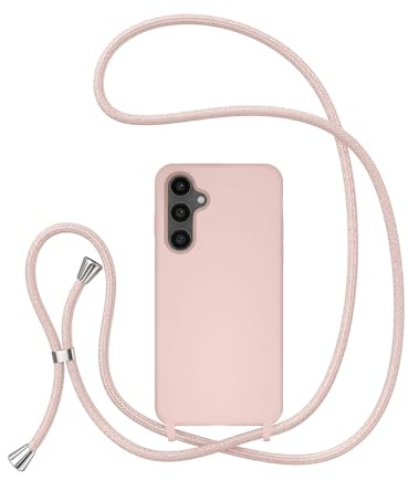 UEEBAI Crossbody Lanyard Phone case for Samsung Galaxy A55 5G, Silicone Liquid Phone Cover Necklace Cord Strap Soft Shockproof Protective Case - Pink