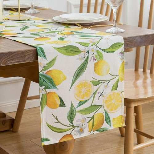 Camino de Mesa de Verano Limón Camino de Mesa Lavable Poliéster Mantel de Mesa Amarillo Decoración de Mesa para Comedor Cocina Interior y Exterior Vacaciones Fiesta y Salón Picnic Jardin 33x183cm