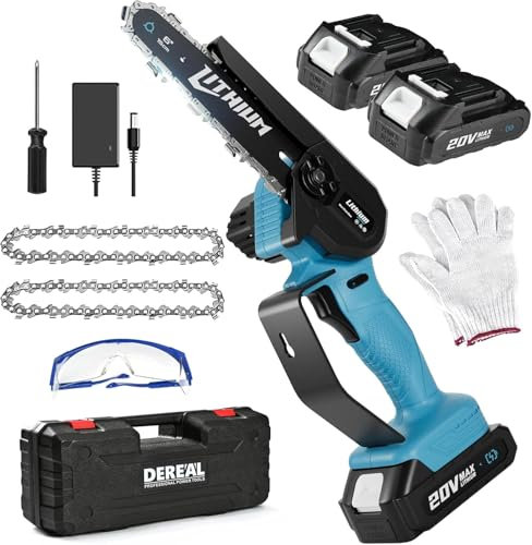 Mini Chainsaw Cordless 6-Inch with 2 Batteries 20V 19.2 Ft/s Battery Powered Electric Power Chain Saws with Security Lock, Upgraded Handheld Small Chainsaw for Wood Cutting Trimming
