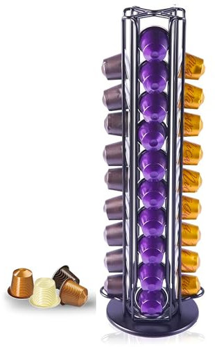 Wrobic Coffee Capsules Holder for Nespresso, lor coffee pod stand, Coffee Pod Holder for 40 Coffee Capsules, Rotating Design, Coffe Storage Rack for 40 Pcs Pods，Black