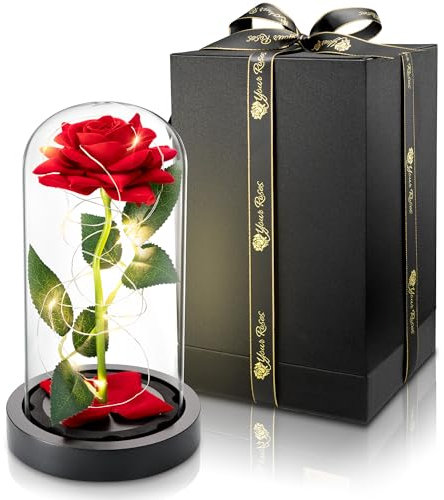 YourRoses® Premium-Rose im Glas mit LED & edlem Holzsockel besondere Anlässe wie Jahrestag, Muttertag, Valentinstag oder Geburtstag. Symbol echter Zuneigung