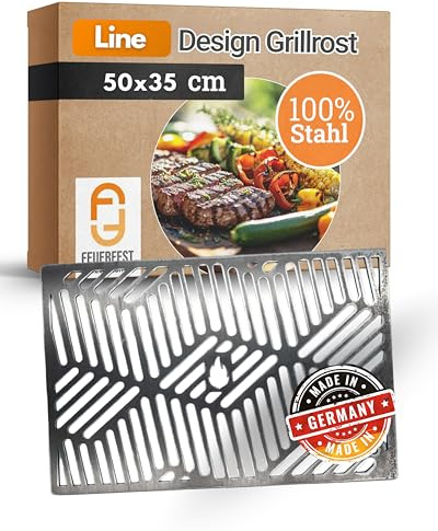 Feuerfest 123 Design Grillrost Line I 50x35 cm I Hochwertiges Grillgitter aus Stahl I Massiver Kohlerost mit 4mm Stärke I Gitterrost für Grillkamin, Gas- & Kohlegrill I Grill-Rost aus Handarbeit