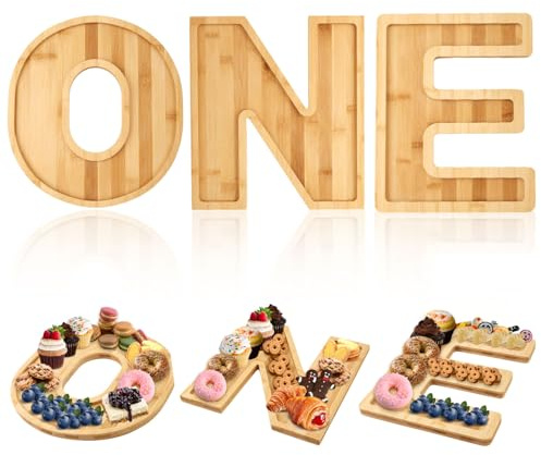Wooden Charcuterie Boards Letter One, 3pcs Fillable Cheese Board Box Serving Platter Food Tray for Baby Shower Fruit Salad Vegetable Storage Decoration