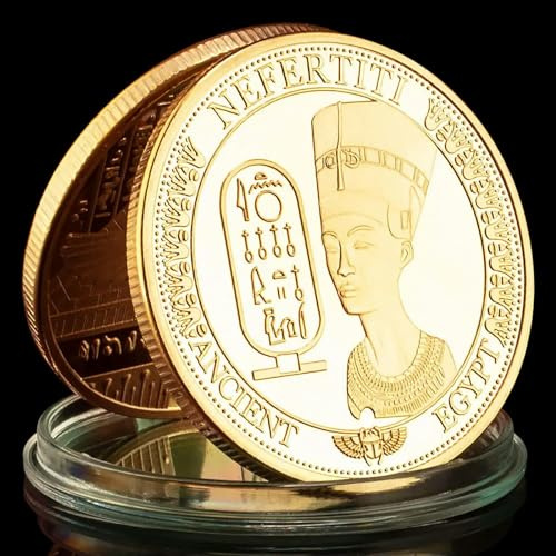 QYZXTH Moneda de Recuerdo chapada en Oro de la pirámide de la Reina Nefertiti de Egipto Moneda Conmemorativa de 40 mm Colección de réplicas de Regalo-Oro