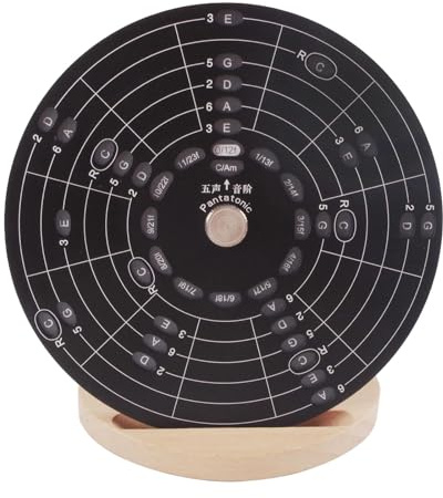 Amagogo Melodie-Akkord-Werkzeug, Akkord-Rad, rundes Musikmelodie-Werkzeug aus Aluminiumlegierung, Quintenzirkel-Rad für Musiker auf Bassgitarre, S mit Sockel