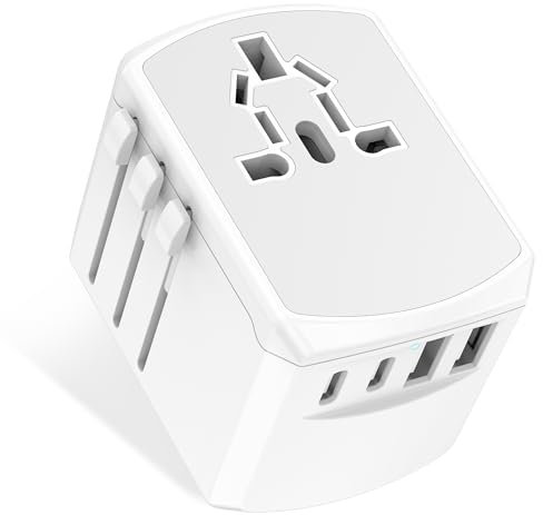 Universal Travel Adapter Worldwide Multi Plug - International Travel Charger with 2 USB C and 2 USB Ports, Travel Adaptor All In One UK to EU, USA, UK, Australia Multi Countries