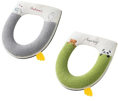 Xinlon 2 Stück Toilettensitzbezug, Plüsch Toilet Seat Cover mit Griff WC Sitzbezug Toilettensitz mit Reißverschluss toilettendeckelbezug Toilettensitzbezug Weich Klobrillen Auflage für Ovalen WC-Sitze