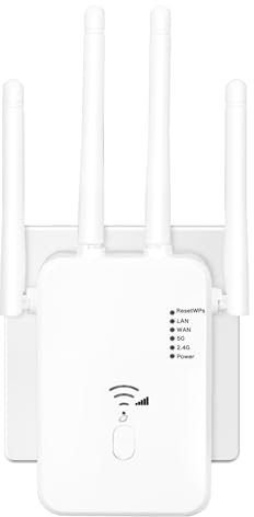 WLAN Repeater WLAN Verstärker 1200 Mbit/s,WiFi Range Extender DualBand WiFi Booster Internet Verstärker mit Externen 4 Antennen Internet Booster mit LAN/WAN Port(weiß)