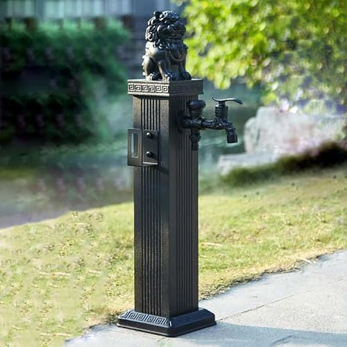MDDKOP Fontana da Giardino Esterno con Rubinetto a Doppia Uscita, con Pistola a Spruzzo d'acqua 10M Colonna d'Acqua Verticale Antigelo per Esterni Fontana Rettangolare light in Metallo(Nero,69cm(27.1i