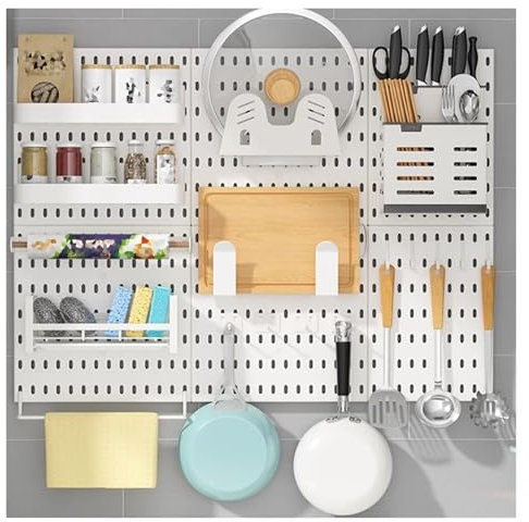 Kit d'organisation murale combinée à panneau perforé, panneau d'affichage mural avec accessoires, panneau de rangement en métal à faire soi-même pour salle d'artisanat, garage, cuisine, bure