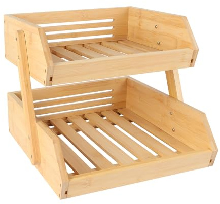 HUOLE Soporte de 2 Niveles para el Almacenamiento de Vegetales, Soporte de Frutero de Bambú para Vegetales para Encimera de Cocina para Frutas, Vegetales, Pan, Aperitivos 25 * 30 * 26.5cm