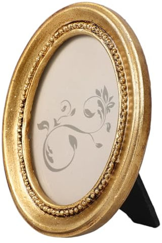 HOMOYOYO Antique Photo Frame 4x3 Inch Vintage Resin Picture Frame with Stand - Oval Decorative Wall or Tabletop Display for Home Decor, Gallery, Cherished Memories (White/Gold)