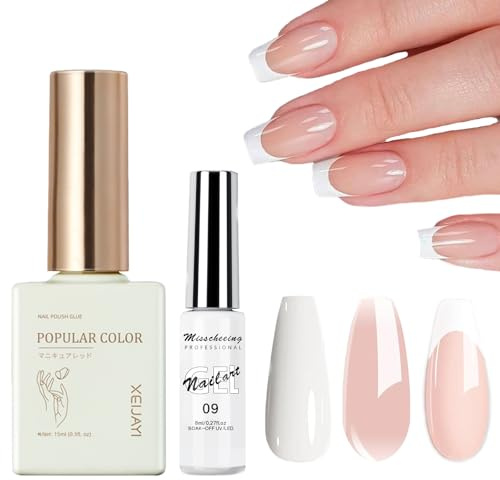 French Manicure Kit,Jelly Nude and White Polish Set for French Tip Manicure - Jelly Nude Gel Varnish with White Gel Liner Polish Set Painted Soak off UV/LED gel Nail Varnish DIY at Home