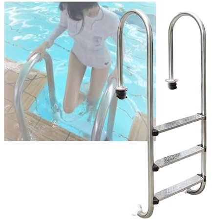 Swimming Pool Ladder, Stainless Steel Thickness Pool Ladder,2/3 Steps Entry and Exit Swimming Pool Step for Pool Water Park(3-Steps1.5mm)