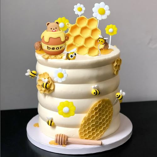 Honey Bear Cake Decorations Honey Comb Decorations Bee Cupcake Toppers Fun to Bee One Cake Topper Daisy Flower Cake Topper for Baby Shower Birthday Bridal Shower