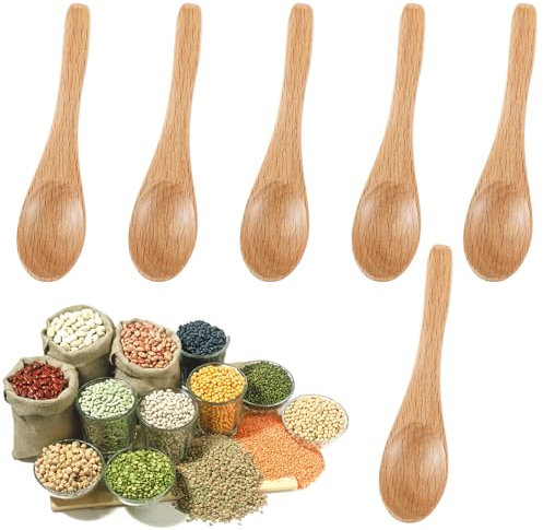 Tyqour 6PCS Small Mini Wooden Spoons for Honey Wooden Teaspoon Cooking Honey Dipper Tiny Spoons for Spices, Beechwood Brown Teaspoons for Sugar, Condiments, Tea, Coffee, Ice Cream