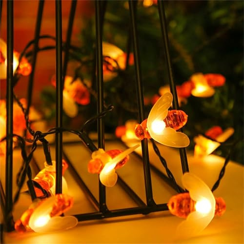 FANSU Solar Lichterkette für Außen Garten Deko, Biene Solar Lichterkette Aussen 8 Modi IP44 Wasserdicht Solarlichterkette Outdoor Solarlampen Garten Deko für Party (Warm Licht,5 M/20 LED)