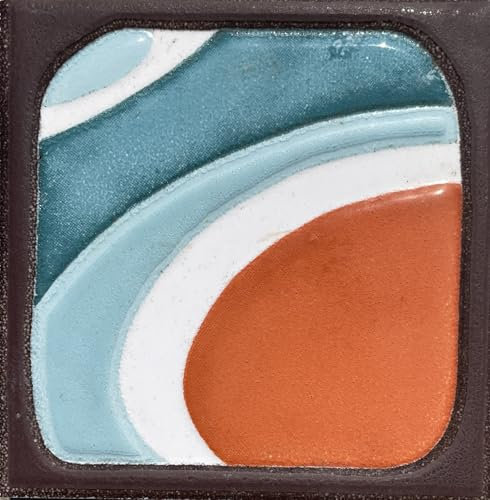 Listello greca su Piastrella Decorativa in Ceramica, 7,8 x 7,8 cm, Design Moderno Turchese e Arancione, 120 PZ disponili, prezzo riferito a singolo pezzo