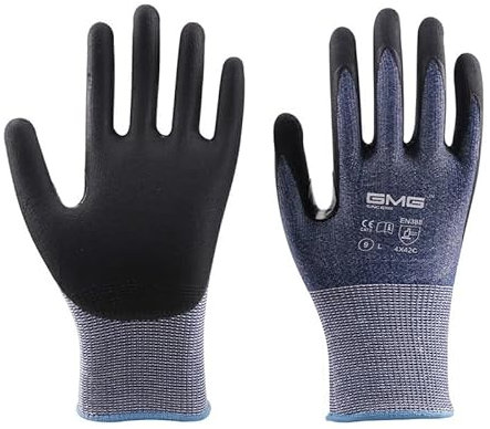 KONGMM Guantes Anticorte, Guantes Resistentes a Cortes Protección de Seguridad Guantes de Trabajo Anti-Corte Nivel 5 GMG Azul Mecánico automotriz Guantes de nitrilo de Trabajo Fuerte(L)