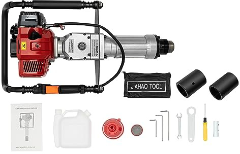 YUMIONB 52CC Gas Powered Post Driver, 2-Stoke 1900W 6500RPM Gas Fence Post Driver Petrol Post Hole Digger Post Hammer Clear Oil Tank Garden Fencing Tool Farm Piling Driver for Buildings, Guardrails
