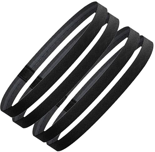 4 Pack Sports Headbands – Non-Slip Elastic Hair Bands for Men & Women, Lightweight Sweatbands for Running, Gym, Yoga, Football, Tennis – Black Stretch Bands, Unisex Fit