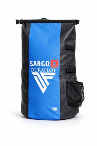 DURAFLOT Mochila Estanca Sargox Waterproof 2 – 50L | Petate Impermeable con Respaldo y Portacañas, Flotante y Resistente al Salitre | Ideal para Pesca, Playa y Kayak