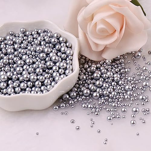Anevous Mischgröße ABS Lose Perlen Ohne Loch,Weiße Runde Kunstperlen,Deko Perlen für DIY Basteln,Schmuckherstellung,Kleidung Dekoration,Kosmetikbox Füllmaterial,Nailart,ca.360 Stück,1,5-5mm,Silber
