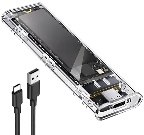 Elixvane 10Gbps M.2 NVMe SSD Enclosure, USB 3.1 Gen 2 Tool-Free Installation NVMe SATA External Hard Drive Adapter for 2230/2242/2260/2280 SSDs Support UASP TRIM M & M+B Key (Transparent)