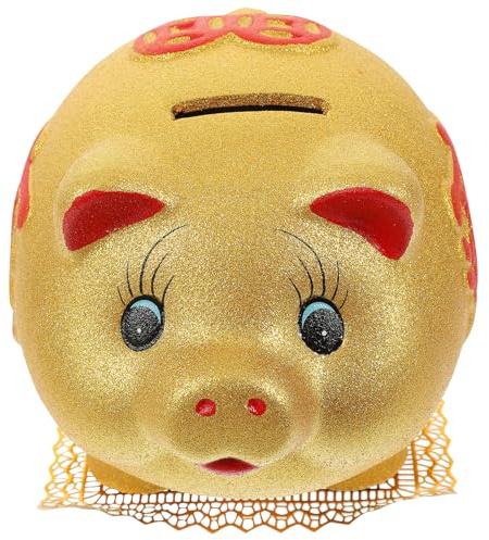 FUNNETOYU Salvadanaio a Forma di Maiale Cartone Animato Grande Dimensioni in Ceramica Fondo Piatto Ornamento da Tavolo Colorato per Casa e Ufficio Regalo di Capodanno per