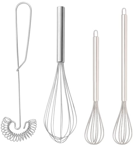 Schneebesen Edelstahl, 4-teiliges Set Mit Spiralbesen Und Flachbesen, 17 Zoll Und 19 Zoll, Ideal Für Küche Und Backen, Langlebig Und Effizient