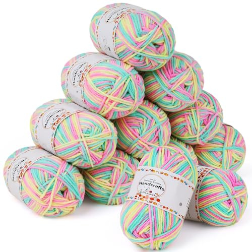 Aeelike 600g Strickgarn Farbverlauf, Rosa-grün | Wolle zum Häkeln für Anfänger, 5-Fädig Strickwolle Mehrfarbig Weich, Acrylic Cotton Yarn Babywolle zum Stricken Dickes Garn