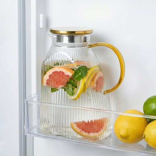 Glass Jug with Lid - 1.8L Glass Pitcher for Fridge Door Water Jug Carafe Pitcher for Hot or Cold Juice Container for Ice Tea Milk Cocktail Jugs/Pitchers