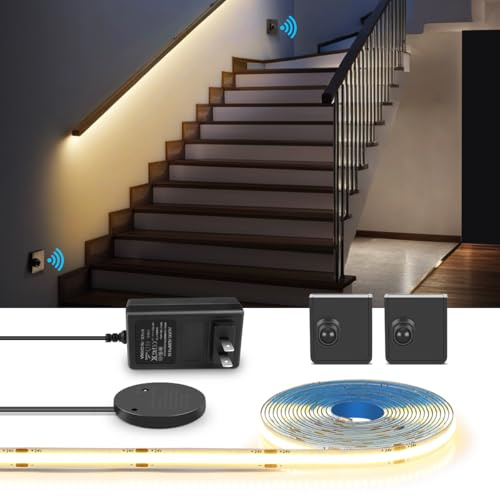 AIMENGTE COB LED Strip, mit 2 Bewegungsmelder, 5M Warmweiß Led Streifen, hochhelliges flexibles Bandlicht Für Schrank,Küche,Wohnzimmer,Schlafzimmer,Treppe